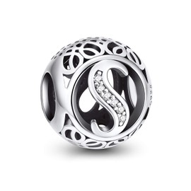NINGAN 925 Sterling Silver Alphabet Letter Charm Bead Fits European Bracelets, Sterling Silver, Crystal