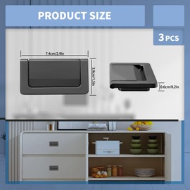 Thatyro 3 Packs 2.9" Invisible Drawer Flush Pull Handle with Screws, Zinc Alloy Concealed Flush Ring Pull, Hidden Recessed Furniture Grip Hardware for Cabinets Closets Cupboard Door (Gray)