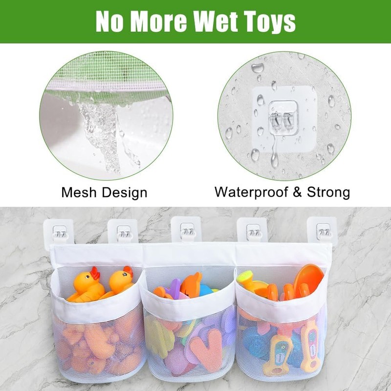 GUOYOU 3 Compartment Hanging Toy Storage Bag, Bath Toy Storage