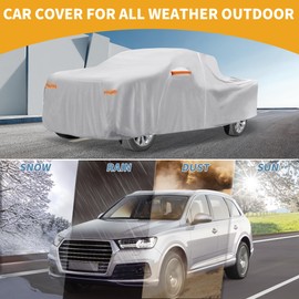Partuto Universal Car Cover Waterproof All Weather 190T-PU, UV Sun Rain Protection, Fits for Truck Length 229"-242", with Left Side Zipper, Silver Tone