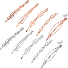10 pinzas geométricas de metal para el pelo, minimalistas, delicadas, accesorios de metal para el pelo para mujeres, accesorios para la cabeza, 5 estilos (plata, oro rosa)