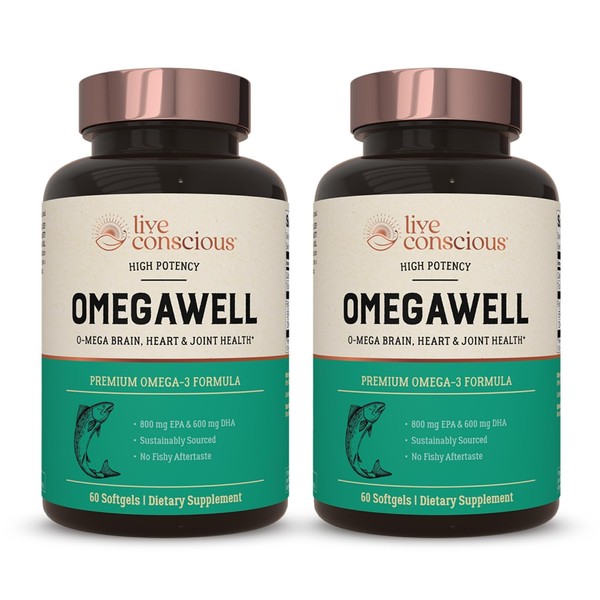 OmegaWell Fish Oil: Heart, Brain, and Joint Support | 800 mg EPA 600 mg DHA - Lemon Flavor, Enteric-Coated, Sustainably Sourced - Easy to Swallow 120 Count (2-Pack)