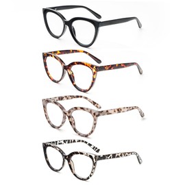 REAVEE 4 Pack Fashion Oversized Cat Eye Reading Glasses for Women, Large Stylish Computer Blue Light Blocking Readers with Spring Hinge 2.5