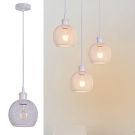 TWSXTE White Pendant Light, Industrial Vintage Ceiling Light, Rustic Style Cage Chandelier Bedroom Lamp, E27 LED Adjustable Rope Decoration