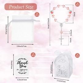 100 Pcs Baptism Favors Set Includes 25 Pcs Mini Rosary 25 Pcs Baptism Favor Boxes 25 Pcs White Organza Bags 25 Pcs Kraft Thank You Tags for Christening Communion Baby Shower Party Decorations (Pink)