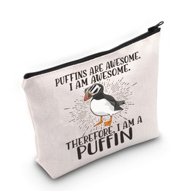LEVLO Puffin Cosmetic Makeup Bag Puffin Lover Gift Puffins Are Awesome Makeup Zipper Pouch Bag For Puffin Fans, Puffins Are Awesome, Cosmetic Bag