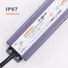 GINRANS 60W IP67 Waterproof LED Power Supply, Universal Input AC100-240VAC with Plug, 24V DC 2.5A Max. Constant Voltage Output LED Transformer Driver for Outdoor LED Lights
