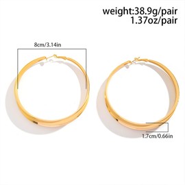 Gold Chunky Extra Large Hoop Earrings for Women,Simple Exaggerated Big Thick Hoop Earrings for Party,Minimalist Polished Statement Ear Jewelry Gift (Gold)