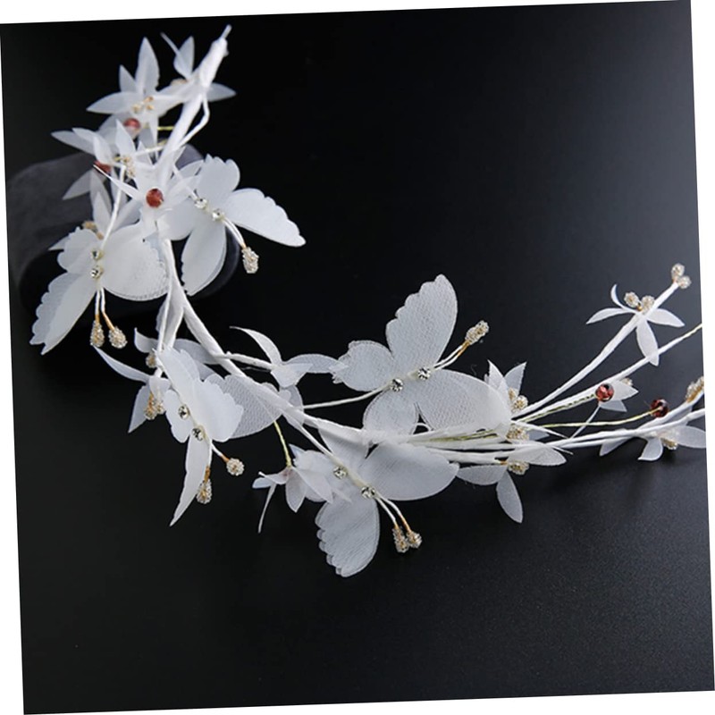 WOONEKY White Butterfly Chiffon Soft Chain Headband for Women Elegant