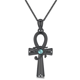 Midir&Etain Ankh Chain 925 Sterling Silver Eye of Horus Pendant Necklace Egyptian Necklace Ankh Cross Jewellery Gift for Men and Women, Sterling Silver, Turquoise