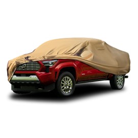 FSGRICH Tacoma Car Cover Waterproof All Weather Compatible with Tacoma 2005-2024, Outdoor Heavy Duty Anti-UV Car Covers Rain Sun Snow Protection with Zipper and Windproof Buckle(Camel with Brown)
