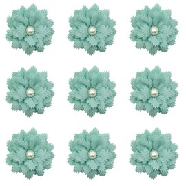 Lmlliang 5pc Fabric Ribbon Flowers Pearl Rhinestone Appliques Chiffon Fabric Flowers for DIY Hair Clip Scrapbooking Headbands Decorative 3Inch Turquoise