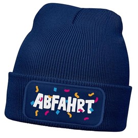 MoonWorks® Men's Beanie with Patch Knitted Hat with Saying Print Abfahrt Funny Hat Men, darkblue