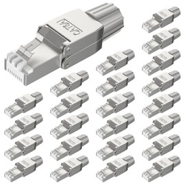VCELINK RJ45 Cat6A Connectors Tool-Free Reusable Shielded Ethernet Termination Plugs for 23AWG SFTP UTP Cable, 10G Easy Internet Plug, Fast Field Installation 24 Pack