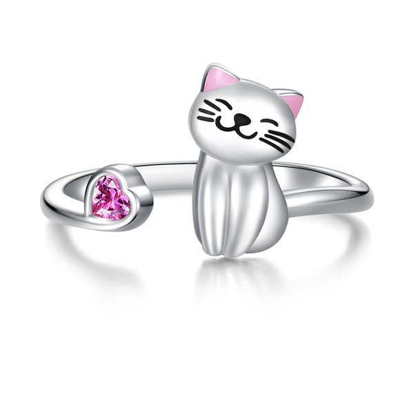 Cute Cat Ring Sterling Silver: 925 Adjustable Cute Kitty Animal