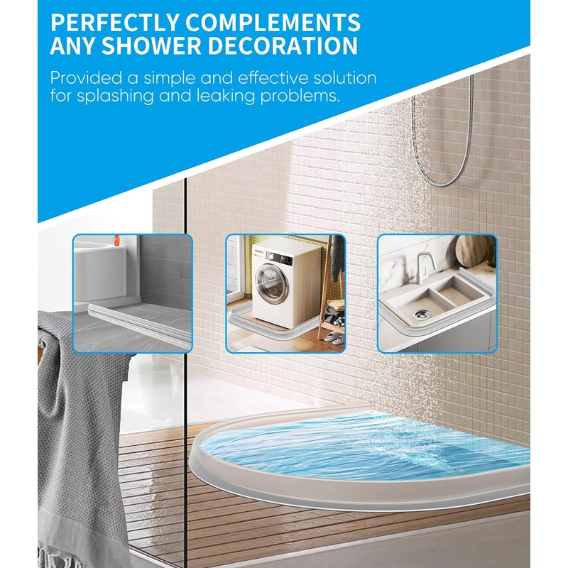 KRUI Collapsible Shower Threshold Water Dam, 39 In, Self Adhesive