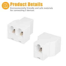 Uvital Phone Jack Splitter, Phone Line Splitter for Landline Telephone, RJ11 6P4C 1 Female to 2 Female Adapter, Comes with 4 Inch Cable(White,2 Pack)