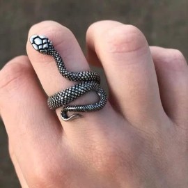 Dtup Duo Anillos Pareja Gótico Hip Hop Serpiente Negra Y Plata