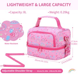 Lunch Bag for Girls,Chase Chic Insulated Reusable Large Cute Dual Lunch Bag Box Container for Kids Toddler School Daycare Pink Rainbow
