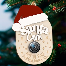 Jabihome Santa Camera Ornament 2025 for Kids, Early for Toddlers, Children, Grandchild, Surveillance Camera Lens Christmas Tree, Funny Little Elf, Reindeer Wooden Ornament