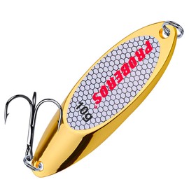 PROBEROS Cucharas de pesca, señuelos de lubina, anzuelo de pesca con ganchos agudos, cuchara de metal duro, señuelo de pesca, 10 unidades/paquete, 0.33 onzas, oro