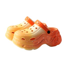 TMA EYES Women's Anti slip Height Increasing Thick Soled Perforated Shoes with Gradient Color Toe Cap slippersColor: Orange, EUR Size: 36/37