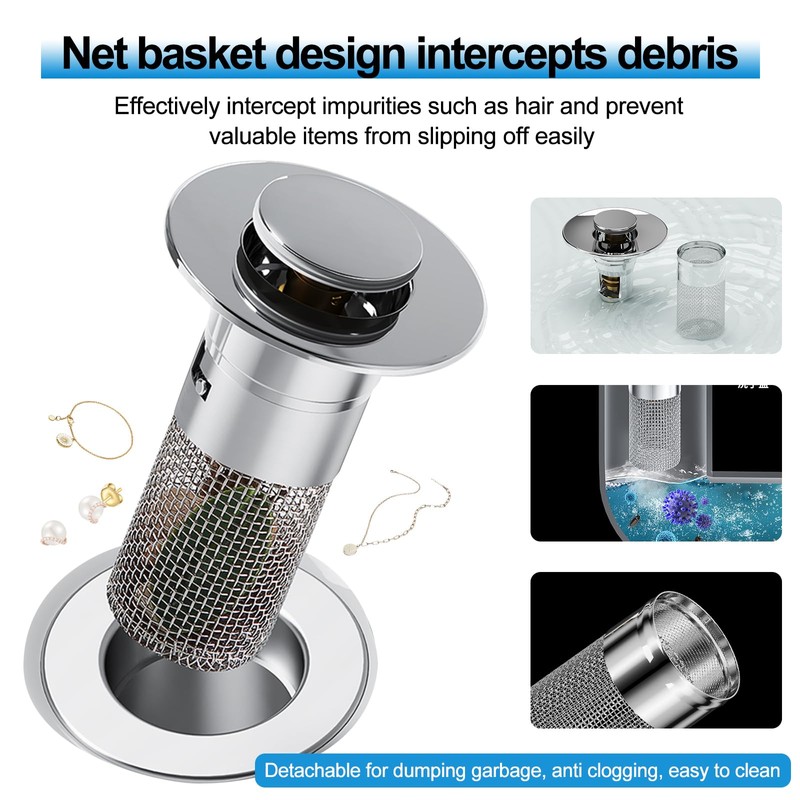 Pop Up Bathroom Sink Drain Strainer Hair Catcher, Drain Strainer