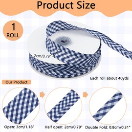 NBEADS 40 Yards Double Fold Bias Binding Tape, 4/5 Inch Gingham Bias Binding Tape Blue Gingham Pattern Bias Tape for Sewing Seaming Hemming Piping Quilting