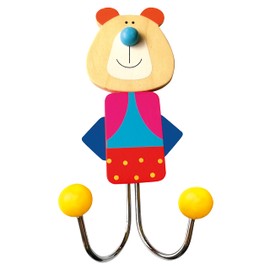Bino Bear Clothes Hook, Children's Room Accessories for Children from 3 Years (Colourful Wooden Children's Room Decoration, Child-friendly Bear Design), Multicoloured