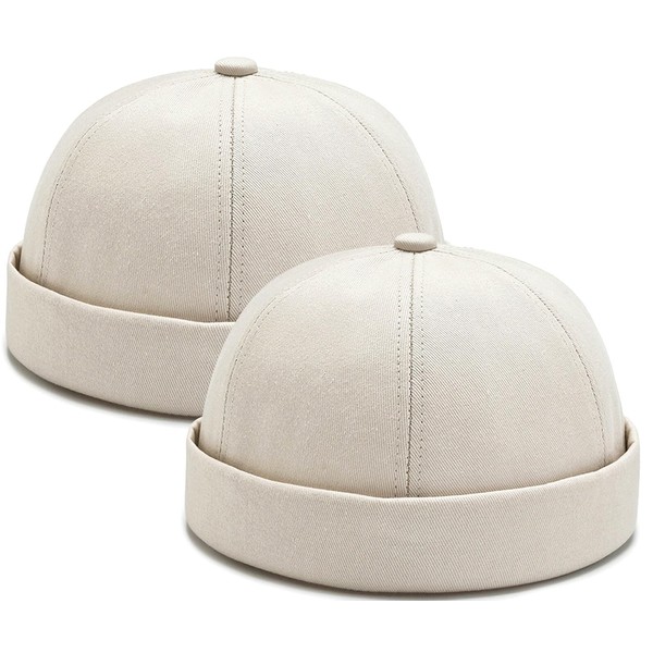 2 Pcs Mens Army Green Docker Cap Brimless Hat Skull