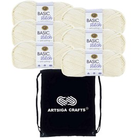 Lion Brand Basic Stitch Anti-Pilling Ecru 202-098 (6-Skeins - Same Dye Lot) Worsted Medium #4 Acrylic Yarn for Crocheting and Knitting with Project Bag