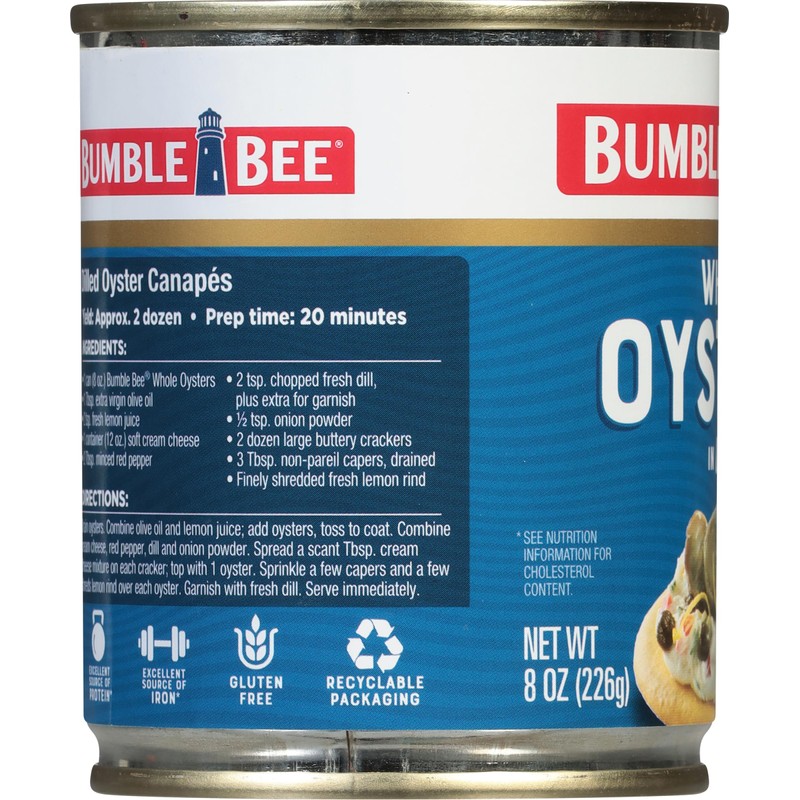 Bumble Bee Premium Select Whole Canned Oysters, 8 oz Can