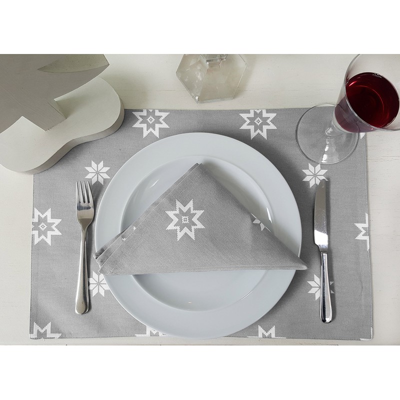 Ragged Rose Christmas Place mats, Cotton, Silver Grey, 36 x