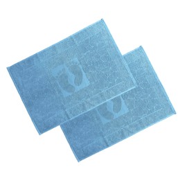 OG-ER Bath Mat Set, 2-Piece Terry Cloth Shower Mat, Washable Shower Mat & Bath Mat, 100% Cotton, Absorbent & Quick Drying (Light Blue, 50 x 70 cm)