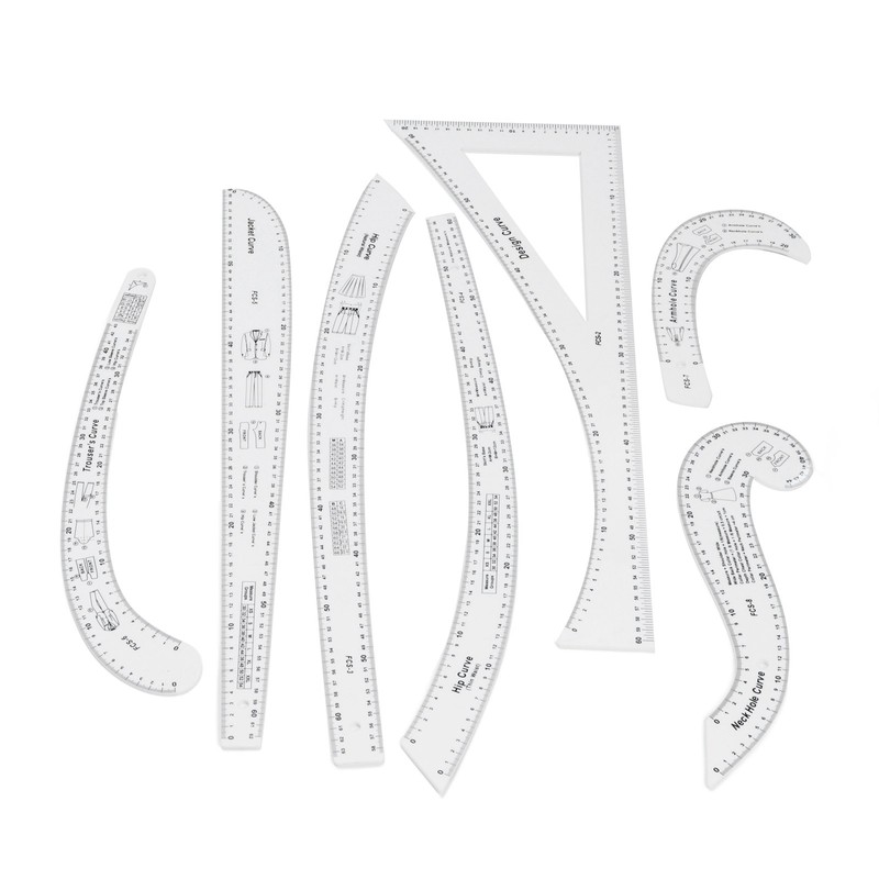 7Pcs Sewing Ruler Tailor Set Clear High Accuracy Scale Fashion