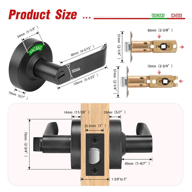 Aglehome Bathroom Indicator Privacy Door Lock, Vacant Occupied Bathroom Lock,