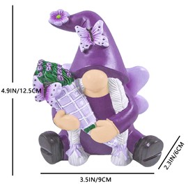 Tetaybon Lavender Gnomes Figurines Decor, Resin Garden Gnome Decorations for Home Indoor Outdoor Purple Spring Fall Decoration Farmhouse Butterfly Figurine for Thankgiving Day