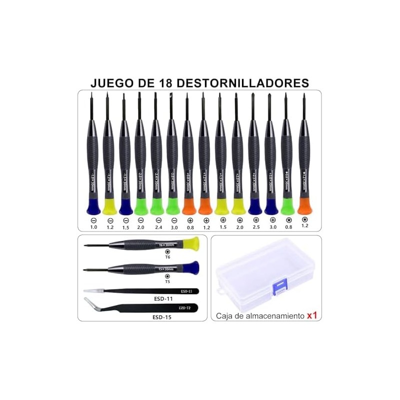 Juego de Destornilladores, 18 Pcs Kit de Desarmadores Magnéticos Pequeños