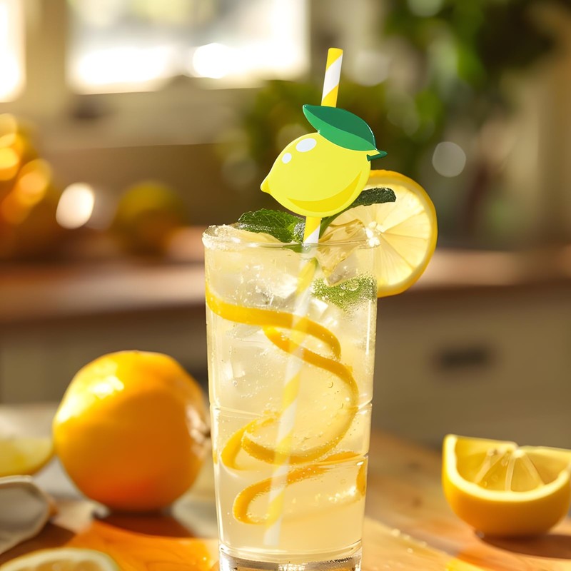 Lemonade Stand Paper Straws - 100PCS Fresh Lemonade Party Decorations