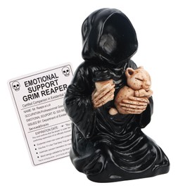 Wvu & Wvo Grim Reaper with Emotional Support Resin Gothic Sculptures Scary Grim Reaper Statue Grim Reaper Holding Coffee