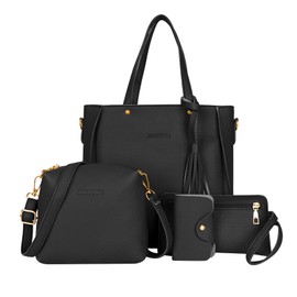 Bolsos y bolsos para mujer, bolso de mano,4 bolsos casuales bolsos diarios de cuero suave Pu bolsos de moda conjuntos de bolsos de mujer,Juego de bolsos(Black)