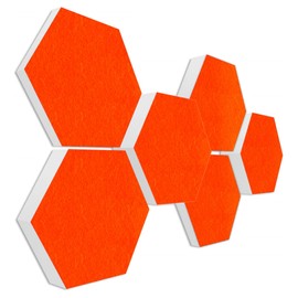 platino24 3D Sound Absorber Set Colore Basotect G+ with Acoustic Felt, 6 Honeycomb in Orange, Diameter 30 cm, Acoustic Improvement
