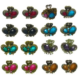 2 Sets of 8 Mini Metal Hair Claws, Design of Heart Crown, 16 Tiny 1.13" Jaw Claw Clips 2287-8-2