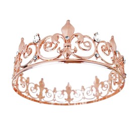 Royal Full King Crown Metal Crowns and Tiaras for Men Cosplay Wedding Prom Party Decorations Crown Headwear Accessories (Rose Gold)