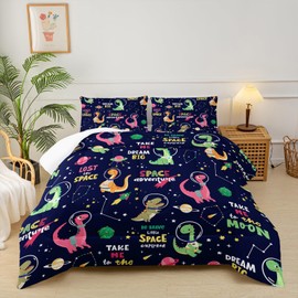lneffble Dinosaurs in Space Full Comforter Set，Full Size Bedding Set for Boys Dinosaurs，with 1 Comforter with 2 Pillow Case