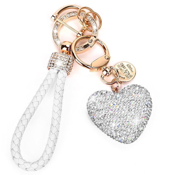 XIABYAYU Heart Keyring, Glitter Keyring with Rhinestones, Car Key Fob,