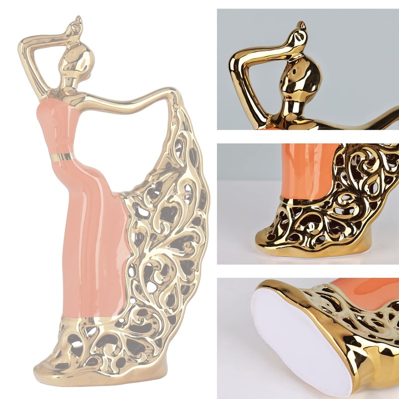 DOVDOV Abstract Ceramic Dancer Decorations, Orange and Gold Home Living