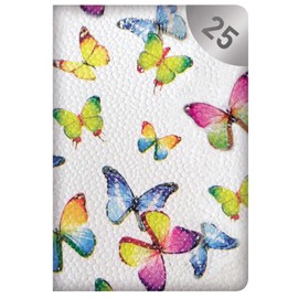 2025 Pocket Diary Week to View White Textured Cover Butterfly Design Silver Colour "25" Accent