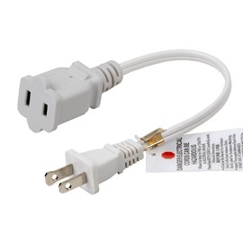 White Short 1-Foot 1FT Polarized US 2-Prong Male-Female Extension Power Cord Cable, 16AWG 2 Outlet Extension Cable Cord 10A/125V,Nema 1-15P to 1-15R Extension Cable…