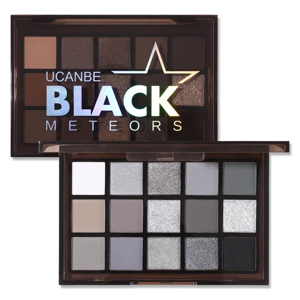 UCANBE Smokey Black Eyeshadow Palette, 15 Colors Dark Shimmer Matte